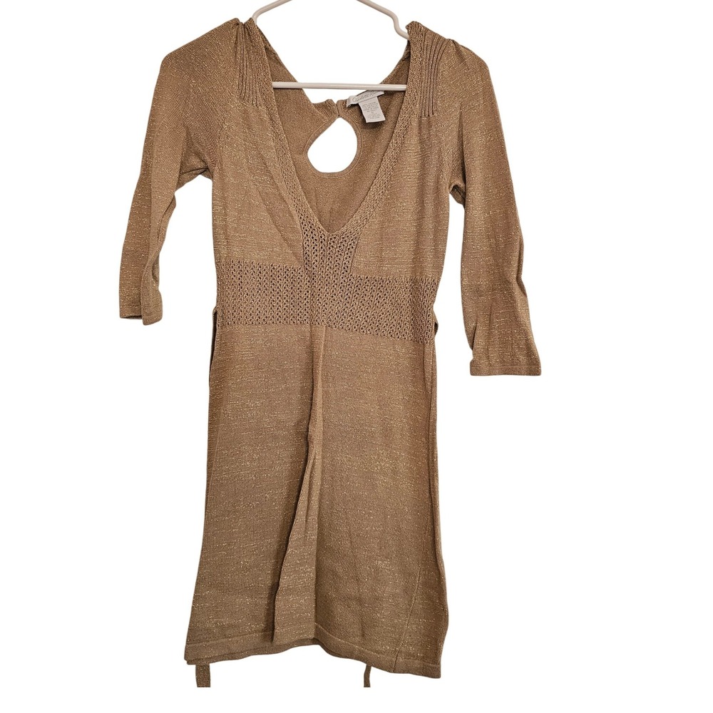 Charlotte Rose Metallic‎ Knit Dress Keyhole Back 3/4 Sleeve